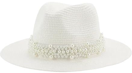 Chapeau de paille pour femme, blanc, Taille unique