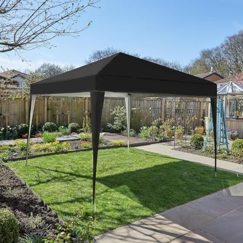 Home Source Pop Up Gazebo 2x2m Outdoor Garden Marquee Tent Waterproof Adjustable Height UV Protection Easy Up Black With Carry Bag