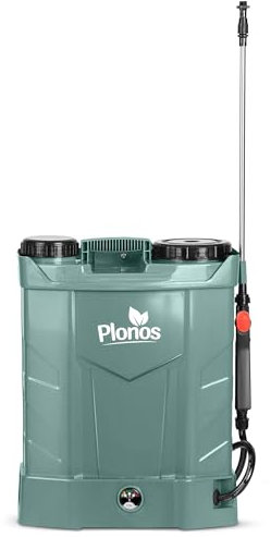 Plonos Pulvérisateur à Pression - Capacité : 16 l - Batterie : 8 Ah - 12 V - 4 Buses - Gris