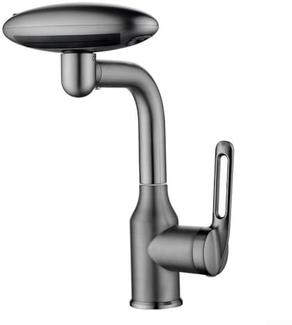 UFO Form Stainless Steel Kitchen Faucet 4 Mode Pull Down Spray Tap with Filter System for Bathroom and Sink Modern Silver Design