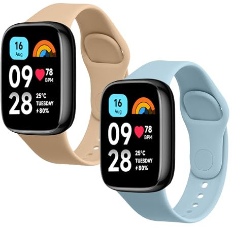 kwmobile Straps Compatible with Xiaomi Redmi Watch 3 Active Straps - 2x Replacement Silicone Watch Bands - Smartwatch or Fitness Tracker - Light Blue/Dusty Pink