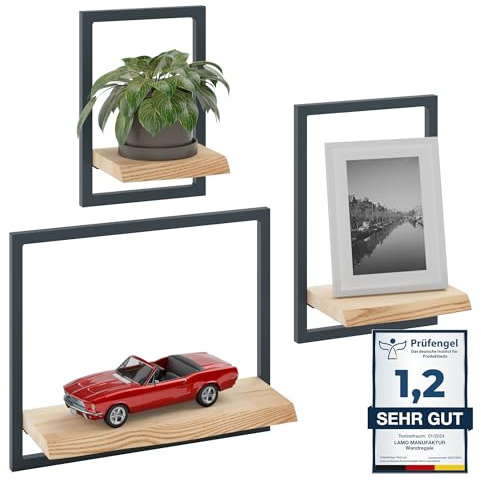 LAMO Wandregal Holz Set 3-teilig - Schwebendes Wandregal aus Massivholz mit unsichtbarer Halterung - Küchenregal, Badezimmer & Wohnzimmer - Wandboard rustikal - hohe Belastbarkeit