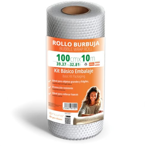 OFITURIA Luftpolsterfolie Verpackung 100cm x 10m – BBlasenfolie Transparent und Flexibel zum Schutz beim Versand - Wiederverwendbare Verpackungsfolie für Haushalt, Gewerbe und Umzug