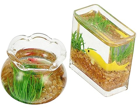 NAMOARLY 2 Stück Miniatur Fischglas Aquarium Modell Teilig Dekoratives Puppenhaus Zubehör Glatte Oberfläche Langlebig Lebensecht als Mini Haus Dekoration und Spielzubehör Zufällige Farbe
