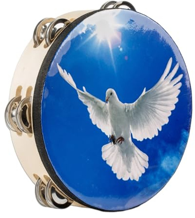 Dove-Tamburin 8 Zoll Kreuz-Doppelreihen-Glöckchen-Bibel-Handglocken-Tamburin – Erwachsenen-Percussionsinstrument für Kirchengebete, Feiern & Musikengagement​​