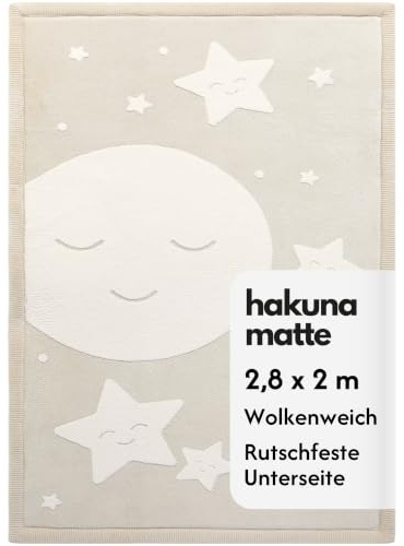 Wolkenweiche Spielmatte Baby 280x200x2,5cm, 3D mond&Sterne, Tatami Matte | Teppich für Kinderzimmer mit hochwertigem Hochdichter Polyurethan – Krabbelmatte Baby mit Rutschfester Unterseite