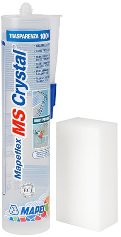 Mapeflex MS Crystal 300ml mit Reinigungsschwamm Kristallklarer Transparenter Montagekleber, schnelle Aushärtung, elastisch und flexibel/Ideal für Glas, Spiegel und Transparente Materialien