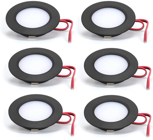 WORLUDE Led Downlights Ceiling Recessed Spot Lights - 6Pcs 12V Warm White 3000K, Round Puck Lights 3W Roof Downlight for Camper Van Caravan Boat Bathroom Hallway