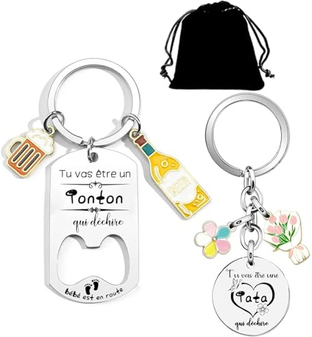 QTZXZX Cadeaux Tonton Tata Porte-clés cadeau annoncer grossesse Oncle et tante Annonce Grossesse Tu Vas bientôt être Tonton Tata| Futur Oncle Futur Oncle Future Tata Annonce Naissance Oncle
