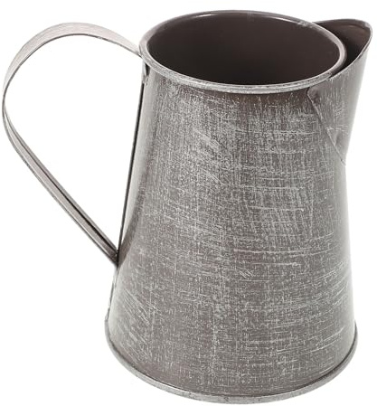 OFFIGAM Vintage Rustic Metal Flower Holder Pitcher Bucket for Home Decor Iron Plant Vase with Primitive Country Charm Elegant Flower Bouquets Container for Garden and Wedding Display