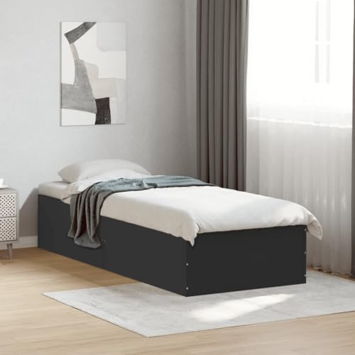 Hoopleep Modernes Bettgestell Schwarz 100x200 cm, Holzwerkstoff Bettrahmen mit Lattenrost, Stabiler Plattform Bett Unterbau für Schlafzimmer, Erholsamer Schlaf