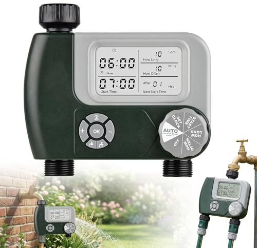 Ordinateur d'irrigation 2 Sorties, Programmateur Arrosage Automatique avec écran LCD, Minuteur Arrosage Automatiqu horaire hebdomadaire et Quotidien, Programmateur D'arrosage pour Jardin, Pelouse