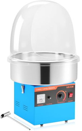 VEVOR Machine à Barbe à Papa Électrique 1000 W, Appareil à Barbe à Papa avec Dôme Transparent, Bol en Acier Inoxydable et Cuillère à Sucre, pour Faire des Bonbons Fêtes Anniversaires Maison, Bleu