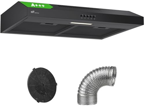Upstreman Cappa Aspirante 60 cm，Classe A+++, 3 Velocità (220 m³/h), Ricircolo & Aspirazione con Filtro a Carbone, 61 dB, Luce LED 1,5 W, HU60, Nero