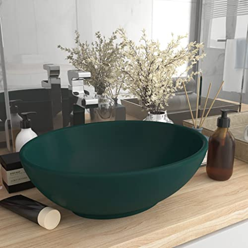 Cervaline Lavabo Ovale de Luxe Vert foncé Mat 40x33 cm Céramique,Quincaillerie,Plomberie,Équipements sanitaires,Éviers & lavabos,Lavabos,6.4 kg-146926
