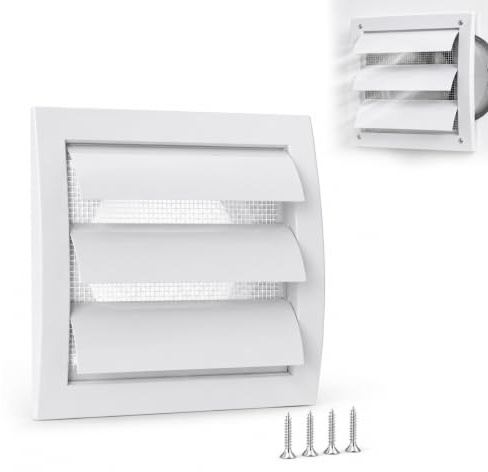 Griglia di ventilazione in plastica da 100 mm, con lamelle mobili e griglia di protezione dagli insetti, griglia di ventilazione richiudibile, cappa aspirante per esterni, griglia di ventilazione