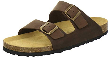 AFS-Schuhe Cómodas pantoletas, sandalias y zapatillas de casa para hombre de cuero - Tallas 36-50 - Fabricado en Alemania, marrón tabaco, 42 EU