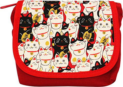 Kyoyu Kleine japanische Taschen-Tasche mit Spiegel und Stauraum Manekineko, hergestellt in Japan, leicht zu transportieren