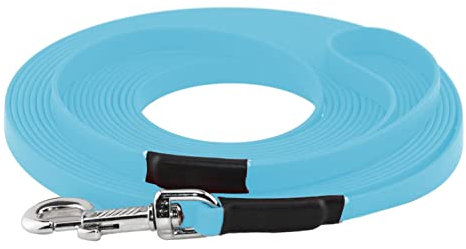 LENNIE BioThane Schleppleine, 5m mit Handschlaufe, Cyan/Türkis, 16mm für große Hunde, genäht