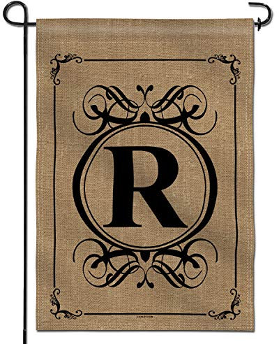 Anley Klassische Monogramm-Buchstabe R-Gartenflagge, doppelseitige Hofflaggen mit Familienname und Anfangsbuchstaben – personalisierte Willkommens-Heimdekoration –45,7 x 31,8 cm