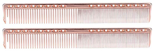 Uxsiya 2 Stück Haarschnittkamm, professioneller Edelstahl-Friseursalonkamm, Friseurkamm, Styling-Werkzeug für Friseur und Haarschneiden (Roségold)