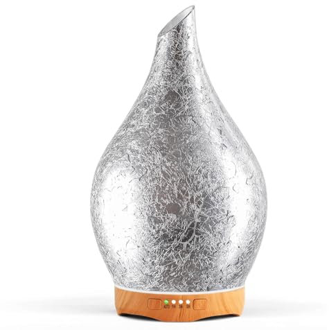 Porseme 280ml Glass Scented Oil Diffuser, Ultrasonic Aroma SilverPlated Humidifier, Color Changing Cool Mist Essential Oil Diffuser with Timer, BPA Free Aroma Diffuser, Waterless Auto-off for Home