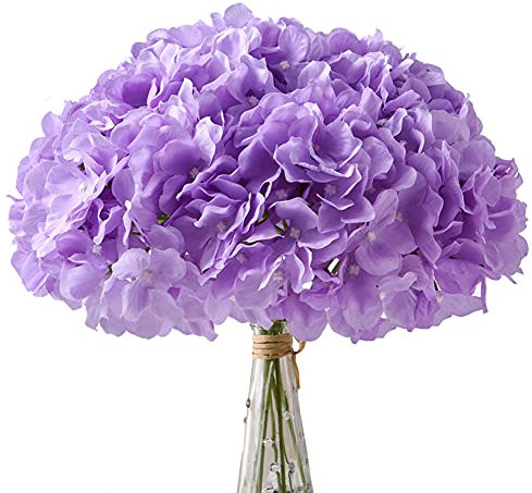 AVIVIHO Paquete de flores artificiales de hortensias de tela de seda con tallos, perfectas para bodas, centros de mesa, coronas, decoración de fiestas en el hogar y el jardín (10, lila, L)