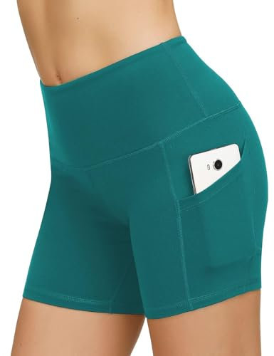 Damen Yoga Shorts Kurze Sporthose Fitness Shorts Cool Atmungsaktiv High Waist Kurze Hose Blickdicht Gym Shorts(dk.Blue Green,S)