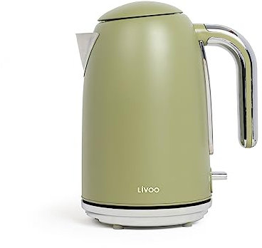 Livoo DOD180R Bouilloire Électrique Inox 1,7L, Rétro, 2200W | Chauffe Rapidement, Socle Pivotant 360°C, Filtre Anticalcaire Amovible