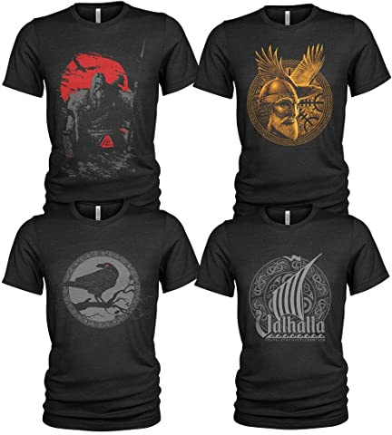 4er Pack Wikinger T Shirt für Herren T-Shirt Set