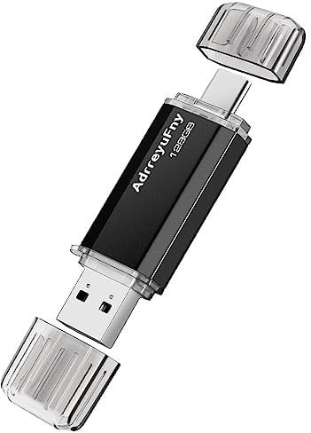 USB C Memory Stick, 128 GB Type C 2.0 USB Flash Drive 2 in 1 Pen Drive with Cap USB Key with LED Light for Smartphones, Tablets, PC etc External Storage Data