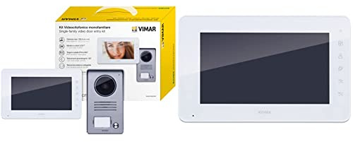 Vimar K40930 Kit videoportero de superficie para 1 familla con: videoportero LCD 7in altavoz con teclado capacitivo, Blanco & K40912 Pantalla adicional con teclado capacitivo LCD 7in. gris