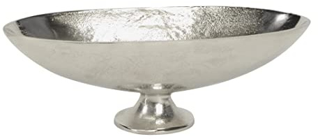 ETC dekorative elegante stimmungsvolle Aluminium-Deko-Schale auf Fuß oval schmal und lang (mittel)