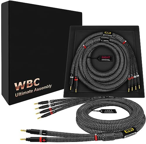 WORLDS BEST CABLES 3 Foot Ultimate - 7 AWG - Ultra-Pure OFC – Extra Premium Audiophile HiFi Bi-Wire Speaker Cable Pair with Eminence Gold Banana Plugs & Carbon Tweed Jacket