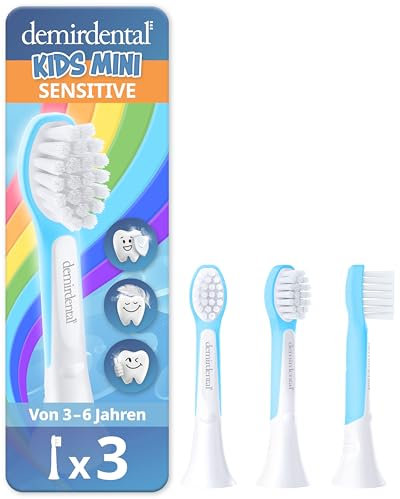 demirdental Ersatzbürsten für Kinder passend für Philips Sonicare Ersatzbürsten Kids, Compact Mini geeignet für 3-6 Jahre, entspricht HX6034 HX6033, Hellblau, 3er Set