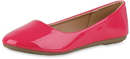 VAN HILL Damen Klassische Ballerinas Flache Freizeit Schuhe Elegante Slip Ons Lack Slippers Leder-Optik Schlupfschuhe 211175 Fuchsia Lack 39