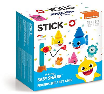 Stick-O magnetische Bausteine für Kinder ab 1 Jahre, kreatives Konstruktionsspielzeug, Lernspielzeug mit Magnet, Baby Shark Friends Set für Mädchen und Jungen, Montessori Spielzeug, 30 Teile Set,