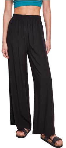 Urban Classics Pantalon Viscose Jambes Évasées Femme Pantalon en Toile Noir XXL 100% Viscose Marlene