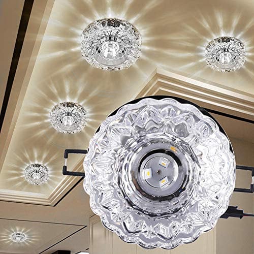 KIMISS Spots En Au Plafond Led Downlight, 3W Verre En Acier Inoxydable 3W Led Encastré Au Plafond Downlight Luminaire Lampe Spot Lumière Décoration De La Maison Lumière (Lumière blanche 3W