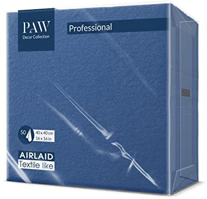 PAW - Airlaid Servietten (40 x 40 cm) I 50 Stück I Einfarbig I Stoffähnlich I Elegante Tischdekoration I HoReCa I Zu Anlässen wie Hochzeiten, Feiern, Weihnachten I Unicolor: Dunkelblau