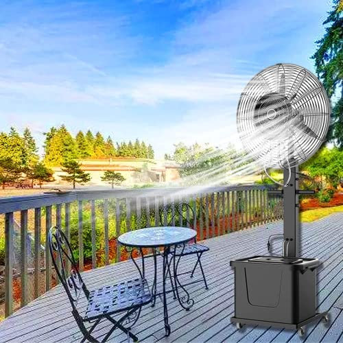 Locuetyn Oszillierender Außenventilator mit Nebelset, wasserdichte Nebelgeräte mit eigenständigem Tank für Terrassen, Nebelventilator mit 3 Kühlgeschwindigkeiten und hoher Drehzahl