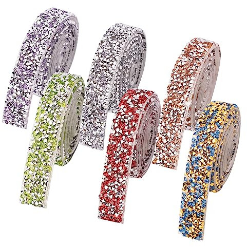 FRUHLING 6 Rollen Harz Strass Bänder Selbstklebend Kristall Strass Diamantband Bling Strassband Glitzerband DIY Dekoration Aufkleber für Kunsthandwerk Hochzeit Party Dekoration 6 Farben
