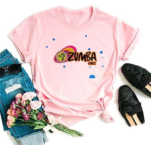 Damen Zumba T-Shirt Bedruckt Kurzarm Rosa Casual Top für Zumba-Kurse Tanz Fitness Training
