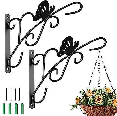 Zillary 2 Piezas Ganchos Colgantes para Plantas, Ganchos para Colgar Plantas Hierro, Soporte Plantas para Colgar Pared, Soporte para Plantas Colgantes, para Macetas Jardín Exterior, con Tornillos