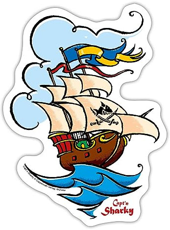 Spreadshirt Käpt'n Sharky Schiff und Abenteuer Sticker, max. 10 x 10 cm, 10 x 10 cm, Mattweiß