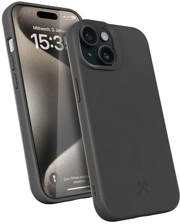 Woodcessories - Bio Case, Handyhülle kompatibel mit iPhone 15 Plus Hülle schwarz - Nachhaltig aus Pflanzen