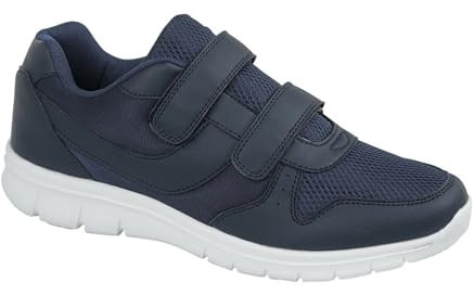 Mens Slip On Trainers Wide Fit Touch Fasten Gym Sports Running Sneakers Mens Shoes (Navy, 7)