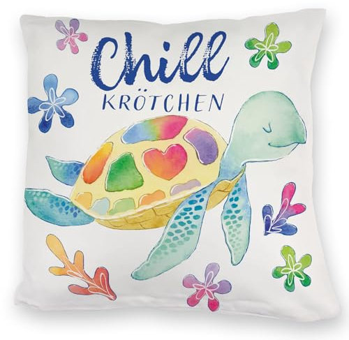 speecheese Schildkröte Kuschelkissen mit Spruch Chillkrötchen EIN buntes DekoKuschelkissen für die Couch KuschelKuschelkissen Chillkrötchen Kinder Bunte Turtle Regenbogen Unterwasser