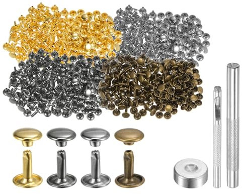QUARKZMAN 400 Stück 10 x 9mm Leder Nieten, Runde Doppelkappe Tubular Metall Hohlnieten mit Werkzeugen, Zubehör Rücknieten für Lochzange Gürtel Dekoration Kleidung DIY Handwerk (4 Farben)