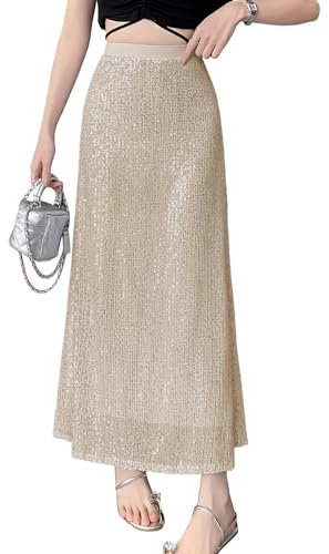 MGizo DtiSpectrum Falda de Lentejuelas para Mujer - Corte Entallado, Cintura Alta, Corte A, Largo hasta el Tobillo, Falda de Tul con Lentejuelas en el Exterior y Enagua Opaca